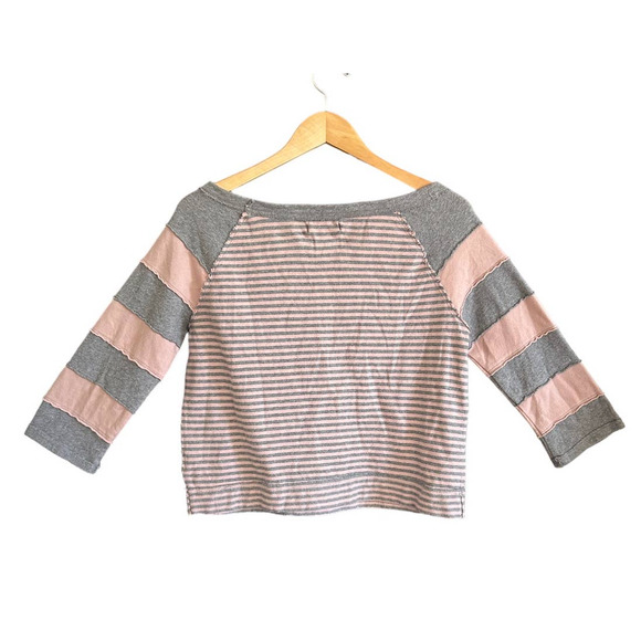 We The Free Pink/Gray Cropped Striped 100% Cotton Sweater Women’s Size M - Picture 3 of 7